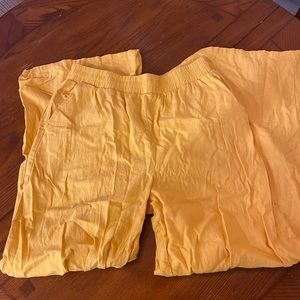 Wide leg yellow linen pants